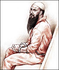 courtroom drawing of Mohammad Mahjoub